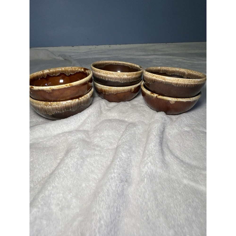 Kathy Kale USA Brown Drip Glaze Stoneware Soup Cereal Bowls Set of 6 Vintage